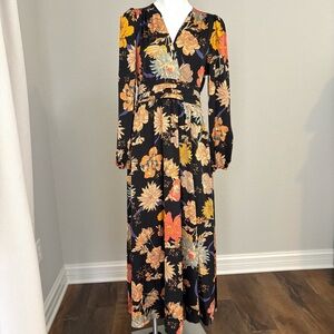 Pinch Abigail Black Fall Floral Print Satiny Maxi Dress Womens Size Large